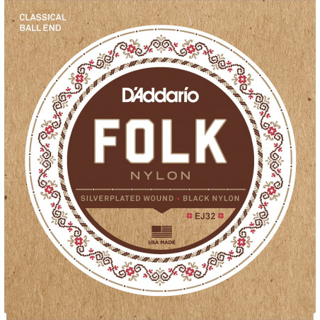 Cordes pour guitares acoustiques D'Addario Folk Nylon Cordes pour guitares acoustiques D'Addario Folk Nylon
